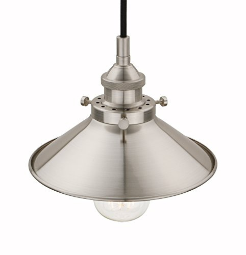 PathsOn Industrial Vintage Modern Rustic Metal Shade Pendant Light, Loft Bar Kitchen Hanging Ceiling Light, Cafe Living Room Light Fittings Lamp Fixture Chandelier (Brushed)