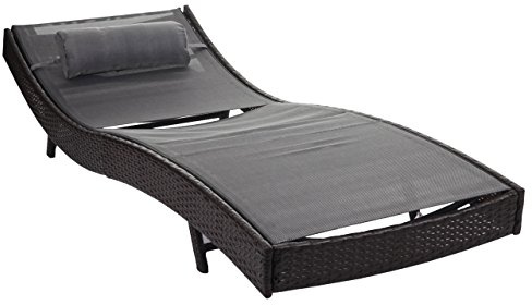 Mendler Sonnenliege Savannah, Poly-Rattan - braun-meliert, Bezug grau | Relaxliege, Gartenliege, Liege