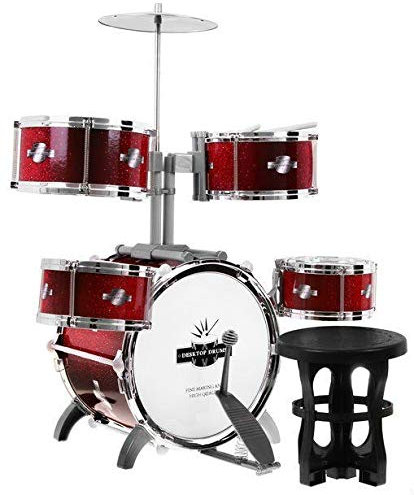 BSD Schlagzeug mit Hocker Drumset für Kinder - 5 Trommeln + Becken - Rot