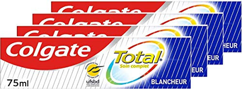 COLGATE - Total Blancheur Zahnpasta, entfernt Plaque und Flecken auf der Oberfläche der Zähne – 12 Stunden Schutz für Zähne, Zunge und Zahnfleisch – 75 ml – 4 Stück – verschiedene Modelle