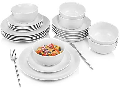 SÄNGER | Tafelservice New Port, 24-teiliges Geschirrset aus Porzellan für 6 Personen, Teller Set Rund, Speiseteller Weiß | PREMIUM COLLECTION