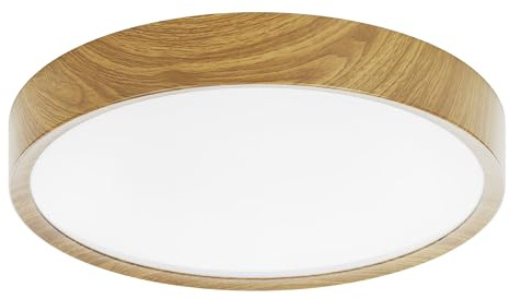 EGLO LED taklampa Musurita, 1-lågig taklampa, vardagsrumslampa | kökslampa i stål och plast, hallampa i träimitation, vit, Ø 44 cm