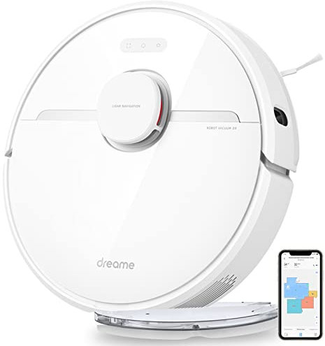 Dreame D9 Saugroboter mit Wischfunktion, Lidar Navigationsroboter, 3000Pa Starke Saugkraft, 150min Laufzeit, Smart Mapping für Haustier Haar, Teppich, harten Boden, White