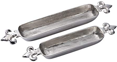 MichaelNoll Schale Lilie Dekoteller Deko Aluminium Silber - Moderne Dekoschale, Tischdeko länglich aus Metall - 2 verschiedene Größen - 46 cm oder 58 cm (58x10x6 cm)
