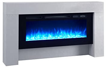 RICHEN Chimenea eléctrica de pie Zeus | Efecto de Llamas 3D | Calefacción 2000W | Iluminación LED | Control Remoto, Temporizador, Control de Inicio y termostato | Gris
