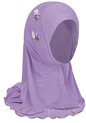 TINAYAUE Muslim Headscarf Hijab Islamic Full Cover Turban Head One-Piece Floral Arab Scarf Amira Hijab Head Wear Long Scarf for Children Girl 2-6 Years Old