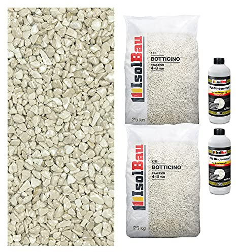 Isolbau Steinteppich Aussen Komplettset Marmorkies 50kg + Bindemittel bis 5m² Botticino 4/8mm Epoxidharz Terassenboden Natursteinboden Marmorkies Bodenbelag Steinboden, Marmorstein, Innen Außen