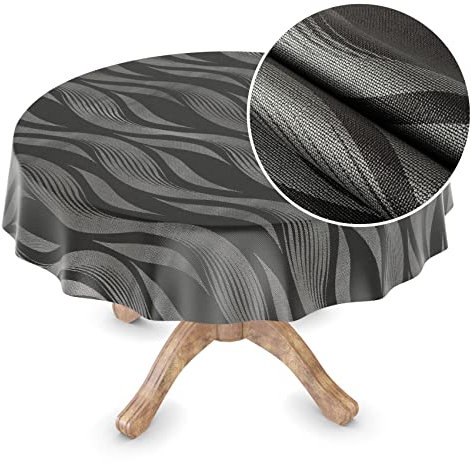 Wachstuchtischdecke Wachstuch Tischdecke abwaschbar Wachstischdecke Rechteck, rund, oval Premium Prägung Gartentischdecke Elegance Rund 120cm Schnittkante Layla
