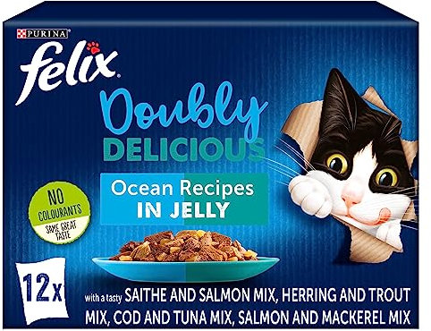 FELIX Doubly Delicious Ocean Recipes Wet Cat Food 12x100g (Pack of 4)
