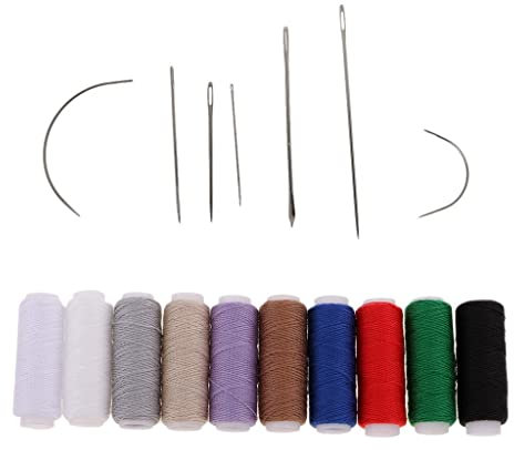 harayaa 7pcs Heavy Duty Verschiedene Handnähnadeln & 10 Farben Jeansfaden