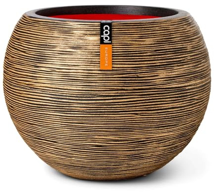 Capi Europe - Gefäß Kugel Rib NL - 62x48 - Gold - Blumentopf für den Innen- und Außeneinsatz - Übertopf - Pflanztopf - Pflanzgefäß - Kunststoff - KBGR271