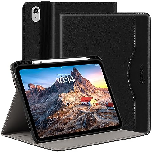 ARVOK Hülle für iPad A16 11. Generation 2025 / iPad 10. Generation 10.9 Zoll mit Stifthalter, Stoßfeste Schutzhülle mit Auto Schlafen/Wachen, Premium Leder Business Folio Standabdeckung, Ständer