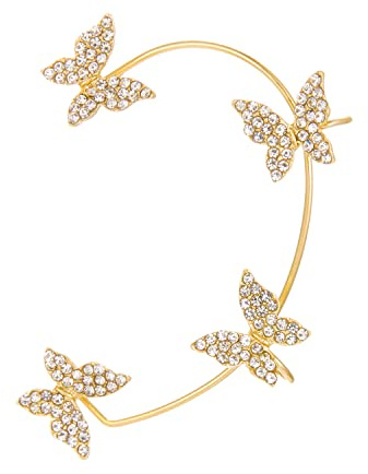 fdsmall 2PCS Butterfly Ear Clip, Glitter Rhinestone Butterfly Ear Cuff Fairy Right Left No Piercing Ear Clip Gold Silver Ear Jewelry Gift for Women Girl (gold)