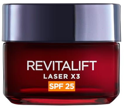 L'Oréal Paris Revitalift Laser X3 Crema Giorno Antirughe con SPF 25 - Tripla Azione - Vitamina C, Acido Ialuronico, Pro-Retinolo - 50 ML
