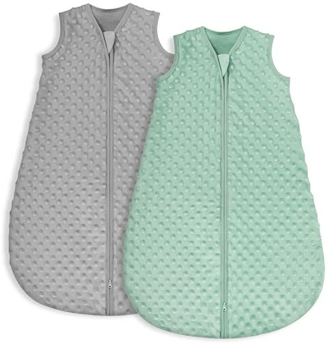 Looxii 2er Pack Schlafsack Baby Baumwolle 1.5 Tog Herbst Frühling Winter Babyschlafsack für Neugeborene Jungen Mädchen 0-6 Monate Fleece Punkt Grau und Grün