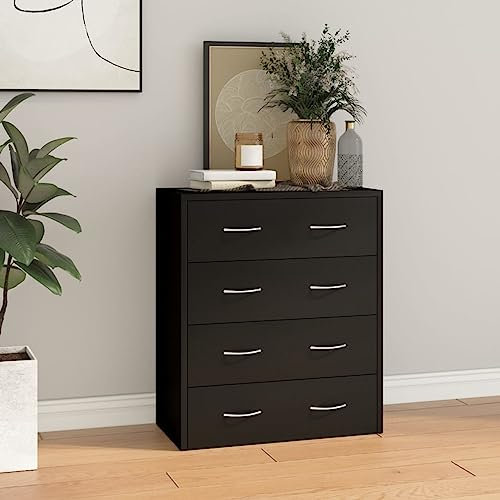 ZEYUAN Kommode mit 4 Schubladen 60×30,5×71 cm Schwarz, Kommoden & Sideboards, Komodenschrank, Sideboard Schlafzimmer, Schlafzimmermöbel - 342577