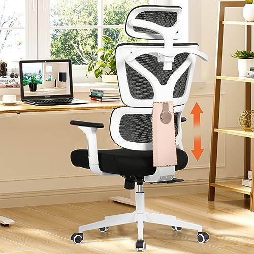 Razzor Ergonomischer Bürostuhl Schreibtischstuhl mit 3-stufig Verstellbarer Rückenlehne, Flexibler Kopfstütze und 3D Armlehnen, Drehstuhl Netzstuhl mit Neigungsfunktion bis 130°, Chefsessel