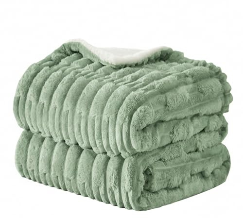 Manta mullida con textura suave de ensueño, extracálida para invierno, ideal como manta de sofá y colcha de cama, buen regalo para mujeres (geometría verde, 200 x 230 cm)