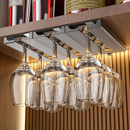 Vaisoeny Wine Glass Holder, 2 Pack, Translucent Plastic, Under Cabinet Storage Rack for Kitchen and Bar (Grey)