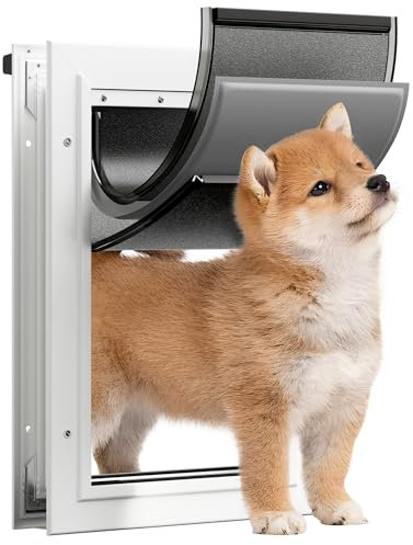 Eillion Hundetür für Tür, 3 Klappen, Hundetür mit Isolierung für Innen- und Außentüren, robuste Hundetür und Haustiertür, Aluminiumrahmen und Kunststoffplatte mit Schloss, Haustiertür für mittelgroße