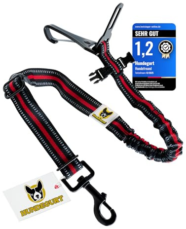 Hundefreund Cinturón de Seguridad para Perros – Arnés de Coche Ajustable con Amortiguador para Perros Medianos y Grandes (Rojo, Perros medianos y Grandes)