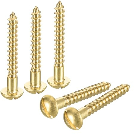 sourcing map Wood Screws M4 x 35mm Slotted Round Head Brass Self-Tapping Screw WoodWorking Screw 20 Pcs