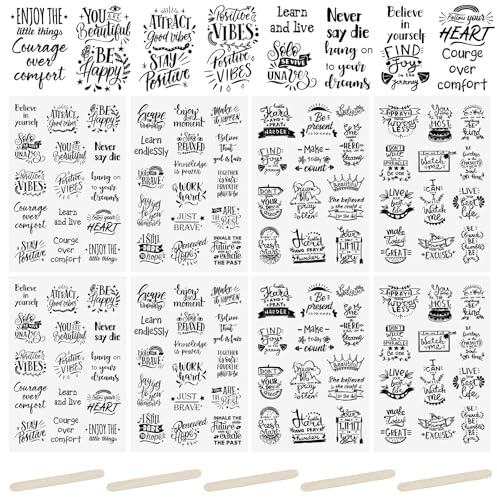 WANDIC 16 Sheets Rub On Transfer Sticker, Black Encouragement Theme Transfer Decals Inspiring DIY Scrapbook Stickers for Greeting Cards Gift Wrapping Decoration,Day Deals 2025