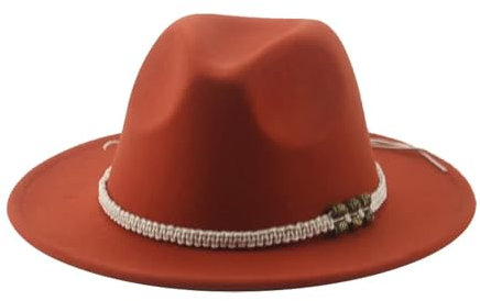 SOYNIA Fedora Trilby Filzhut Hut Hüte Für Damen Fedora Gefilzt Herrenhut Panama Lässig Vintage Western Cowboy Kette Breite Krempe 52–54 cm (Kinder) Karamell
