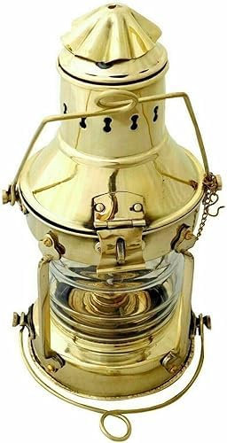 Lanterna Ottone Lampada Nave Olio Nautico Marittimo Barca Antica Luce Vintage Ancora