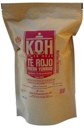 KoffeeONHOME Té Rojo Pu-erh de China en Granel 100% Natural - 400g - Infusión Detox y Digestiva