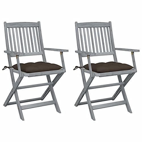 LAPOOH Klappbare Gartenstühle 2 STK. mit Kissen, Gartenmöbel, Balkonstühle, Chair Outdoor, Hochlehner, Balkonmöbel Klein, Essstühle, Balkon Stuhl, Bistrostuhl, Massivholz Akazie