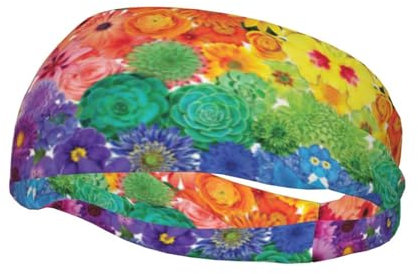 Stirnband mit Regenbogen-Blumendruck, für Damen und Herren, Workout-Schweißbänder, Sport, feuchtigkeitsableitende Stirnbänder
