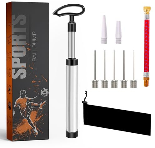 Roe Tenpo Ballpumpe mit Nadelfach und Verlängerungsschlauch, pumpe mit ergonomisches Design, schneller Luftfüller für Fußball, Basketball, Rugbybälle und Volleyballpumpe (Silber)