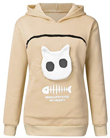 Damen Kapuzenpullover Pulli mit Hundetasche Katzen Hund Tasche Hoodie Katze Sweatshirt Pullover mit Kapuzen Katzenpulli Beutel Langarm Kapuzenpullover mit Großen Tasche