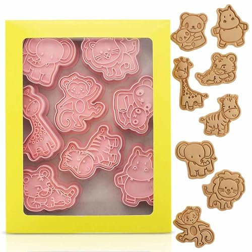 8Pcs Animal Cookie Cutters,Cookie Cutters with Plunger Stamps,3D Animal Embossing Cutters,Moulds Cute Cutters for Kids Children DIY Chocolate Mould (Animal/8Pcs)