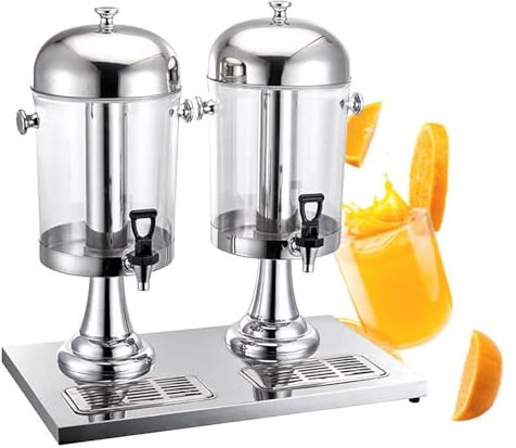 Dispensador De Bebidas, Dispensador De Bebidas Transparentes, Cerveza, Agua, Jugo, Bebidas FríAs, CóCteles, Ponche, MáQuina Dispensadora De Bebidas De Acero Inoxidable,Silver-DoubleShape
