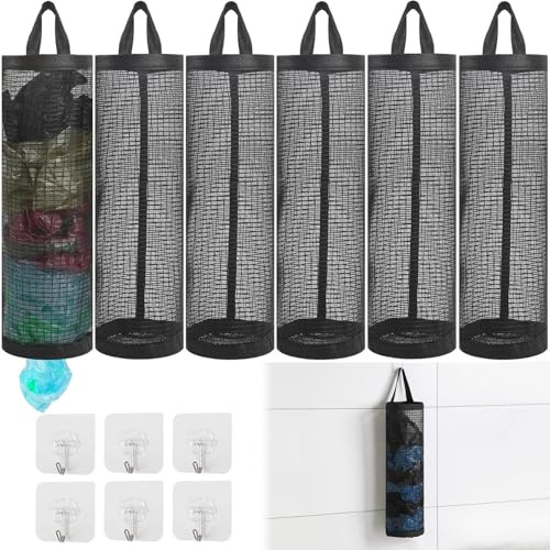 6 Pcs Carrier Bag Storage, Carrier Bag Holder With 6 Pcs Sticky Hooks, Plastic Bag Holder Plastic Bag Storage,Bag Dispenser For Storing Garbage Bags Or Other Small Items