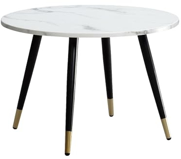 FineBuy Couchtisch Rund 60x60x41 cm Weiß Marmor-Optik mit Metallgestell | Wohnzimmertisch pflegeleicht, Sofatisch mit sicherem Stand, Kaffeetisch für Fernbedienung, Deko und Zeitschriften