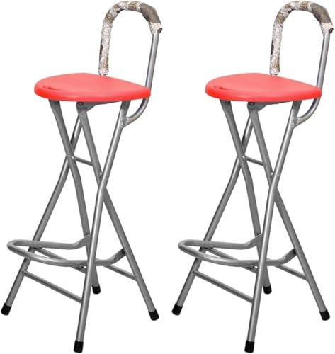 Set di 2 sgabelli pieghevoli K da 71 cm, con manico, in metallo leggero, per giardino, balcone, campeggio, pesca, rosso