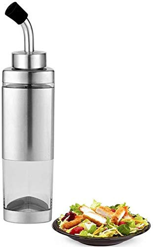 Botella de aceite de oliva o botella de vinagre, dispensador de aceite y vinagre, botella de aceite de oliva de acero inoxidable 304, botella de aceite a prueba de fugas, 320 ml, plateada con cubierta