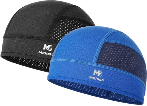 MELASA 2-Pack Cooling Skull Cap, Wicking Mesh Cycling Caps Under Helmet | Summer Breathable Bicycle Motorcycle Sweat Hard Hat Liner Lightweight Wave Cap for Men and Women