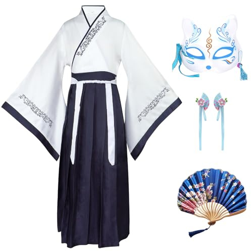 CRFASIBE Hanfu-dräkter för barn, traditionella kinesiska kläder för flickor, kinesiska kulturella kläder, kinesisk cosplay-kostym med hårtillbehör, Marinblå, 150