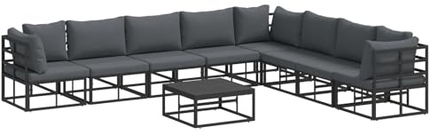 vidaXL Gartensofa-set mit Kissen 9 pcs Schwarz Aluminium, Garten und Terrasse, modernes Lounge-Set, wetterfestes Möbel, Aluminium-Sofa, coole Sitzgelegenheiten