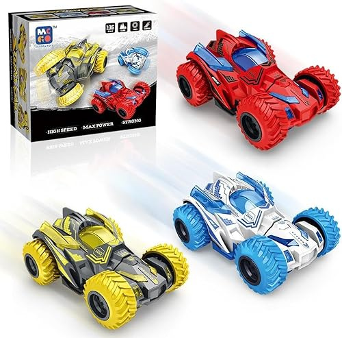 WFKKMEQ Spielzeugauto, 3 Stück Truck Auto Spielzeug Kinder Reibung Zurückziehen 360 Drehung Trägheit Fahrzeug Rotierendes Geländewagen Spielzeugauto Geschenk für Kinder