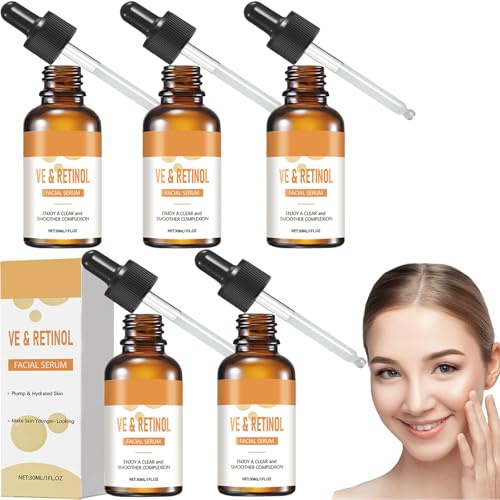 Siero al retinolo per il viso con vitamina E, trattamento idratante anti-invecchiamento per rughe, rughe, tintura irregolare, non grassa, morbido per uomini e donne, siero viso quotidiano, 30 ml (5