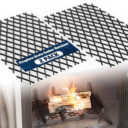 Pearwow 2 Pcs Ember Retainer for Fireplace Grates, Metal Fireplace Grate Ember Retainer Mesh Keep Burning Embers from Falling, Fireplace Accessories 16 x 10 inch for Most Fireplace Grate, Fire Pits