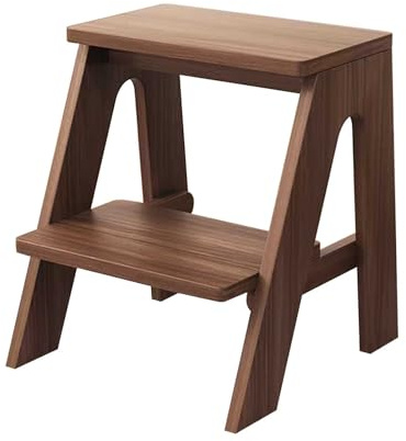 Leiterhocker aus Holz, Trittleitern mit 2/3/4 Stufen, multifunktionaler Aufstiegsleiter/Schuhbank/Blumenständer, Treppenstuhl, Hocker für Küche, Badezimmer, Büro, Schrank(Walnut,2-Step Stool)