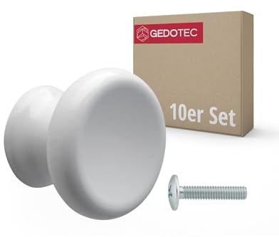 Gedotec Möbelknopf ALOISIA weiß lackiert | 10 Stück Möbelknöpfe Holz Ø 33 mm | runde Schrankknöpfe und Schubladenknöpfe | Möbelgriffe für Kommode Schrank Schublade | inkl. Schrauben