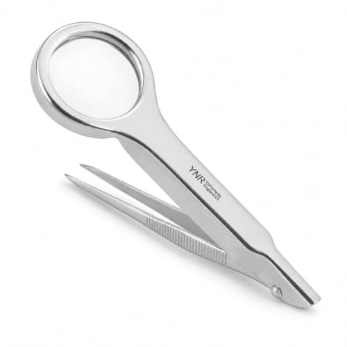YNR Tick Remover Professional Tweezers - Medical Tweezers, Magnifying Glass, Surgical Tweezers, Professional Stainless Steel, Tick Tweezer | (Silver)