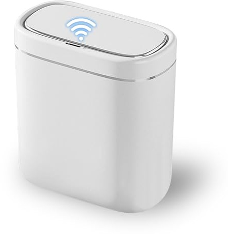 Cubo de basura con sensor de 9 l, para cuarto de baño con tapa, impermeable, con tapa de cierre suave, cubo de basura de cocina, cubo de basura de metal delgado para dormitorio, baño, cocina, oficina
